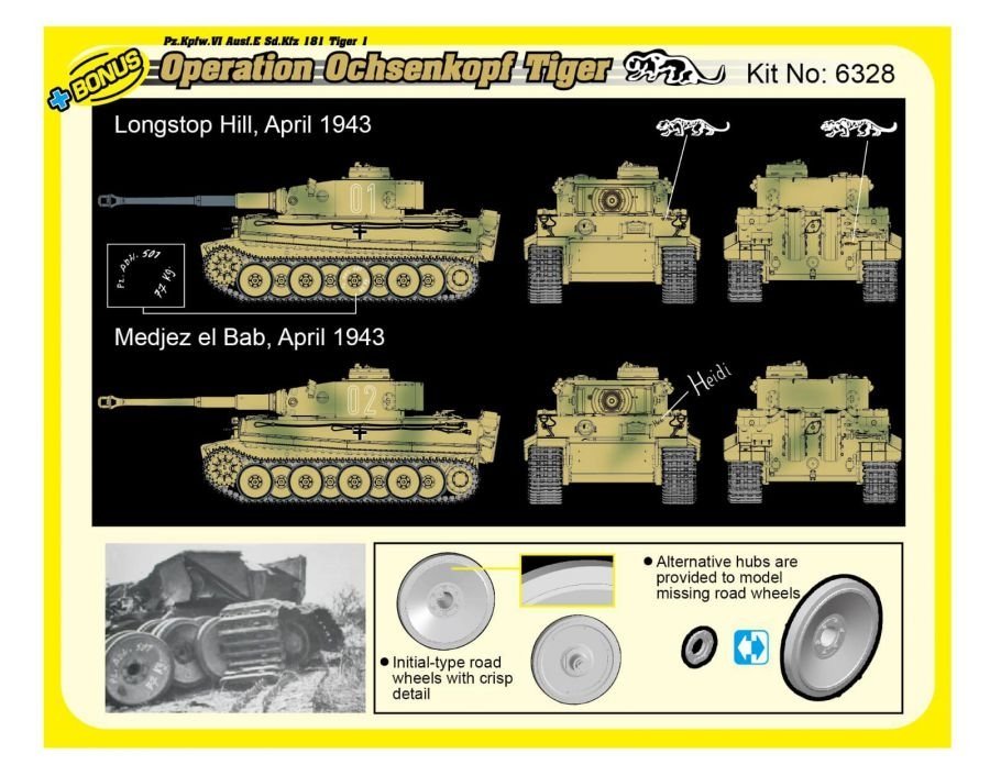 Dragon 6328 WWII German Pz.Kpfw.VI Tiger I Early Production 501 abt Operation Ochsenkopf 1/35 – zdjęcie 2