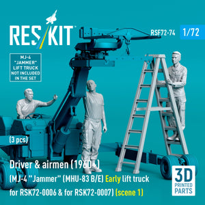 RESKIT RSF72-0074 Driver &amp;amp; airmen (1960+) (3 pcs) (MJ-4 &amp;quot;Jammer&amp;quot; (MHU-83 B/E) Early lift truck for RSK72-0006 &amp;amp; for RSK72-0007) (scene 1) (3D Printed) 1/72 – zdjęcie 3