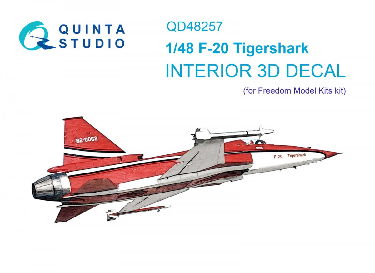 Quinta Studio QD48257 F-20 Tigershark 3D-Printed &amp;amp; colored Interior on decal paper (Freedom Model) 1/48