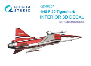 Quinta Studio QD48257 F-20 Tigershark 3D-Printed &amp;amp; colored Interior on decal paper (Freedom Model) 1/48