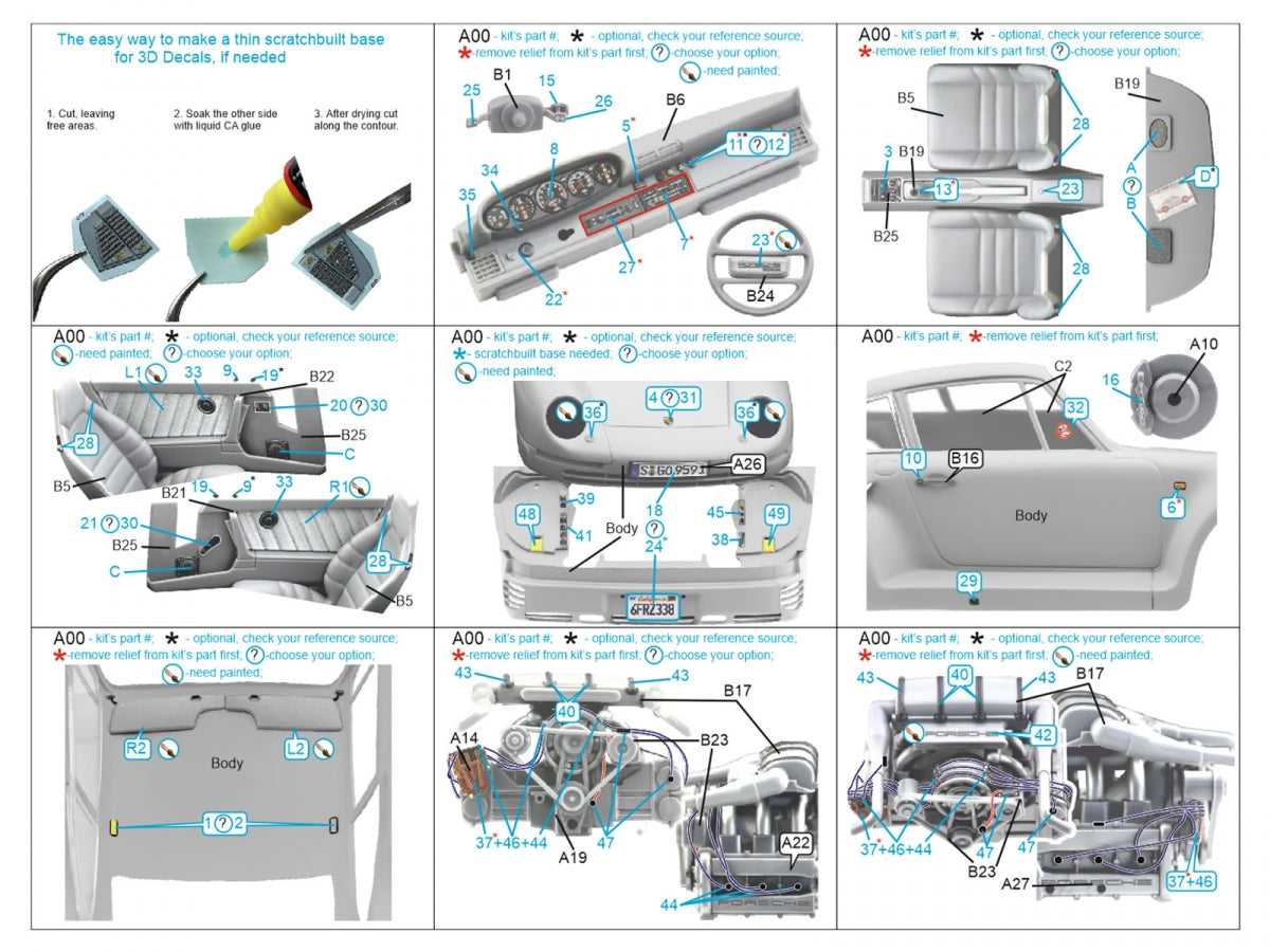Quinta Studio QD24003 Porsche 959 3D-Printed &amp;amp; colored Interior on decal paper (Tamiya) 1/24 – image 2