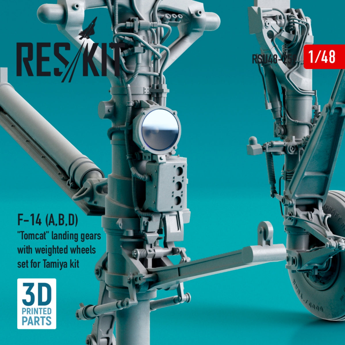 RESKIT RSU48-0259 F-14 (A,B,D) &amp;quot;TOMCAT&amp;quot; LANDING GEARS WITH WEIGHTED WHEELS SET FOR TAMIYA KIT (RESIN &amp;amp; 3D PRINTED) 1/48 – zdjęcie 4