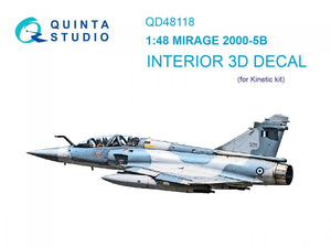 Quinta Studio QD48118 Mirage 2000-5B 3D-Printed &amp;amp; colored Interior on decal paper (Kinetic) 1/48
