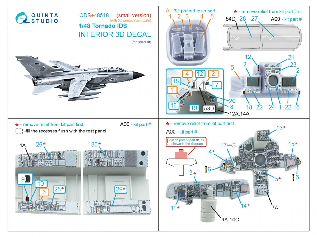 Quinta Studio QDS+48518 Tornado IDS 3D-Printed coloured Interior on decal paper (Italeri) (small version) (with 3D-printed resin parts) 1/48 – zdjęcie 7