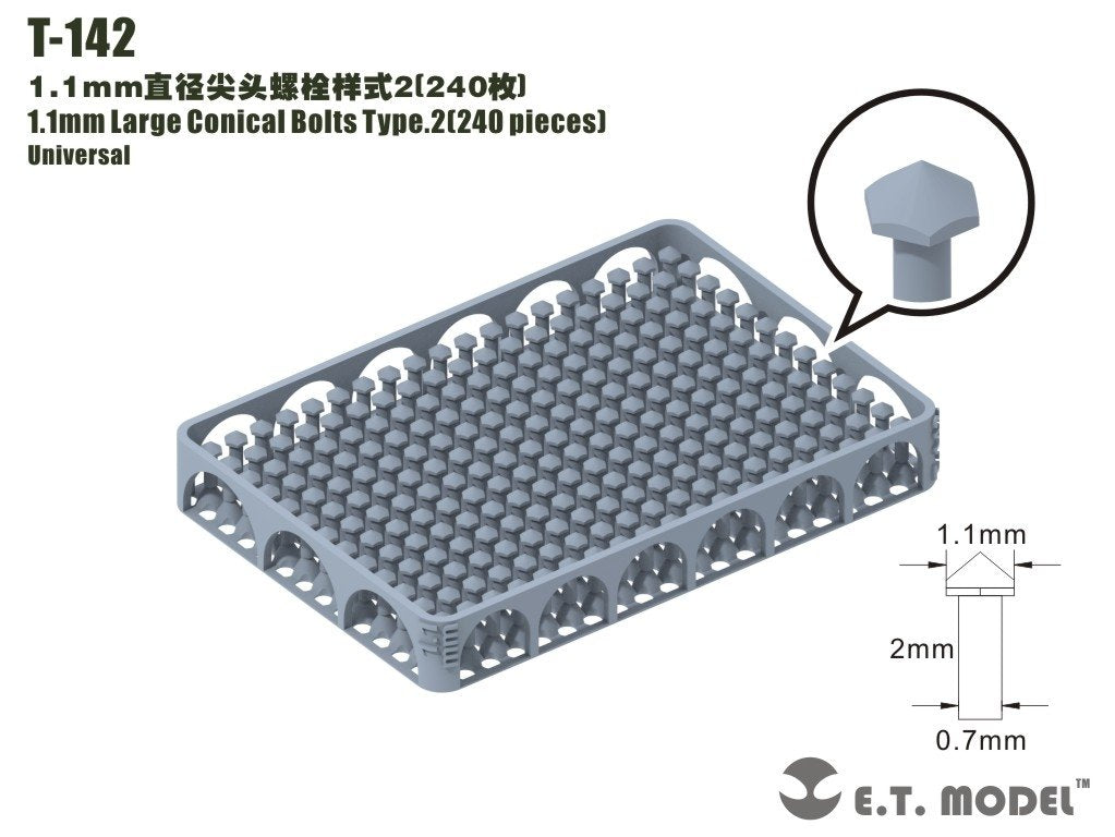 E.T. Model T-142 1.1mm Large Conical Bolts Type.2 240 pieces