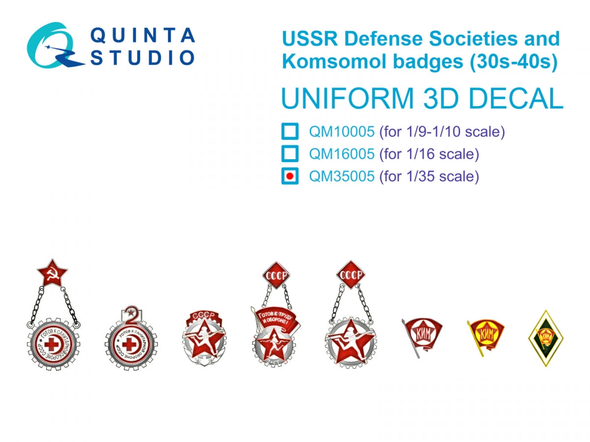 Quinta Studio QM35005 USSR Defense Societies and Komsomol badges (1930s-1940s) 1/35