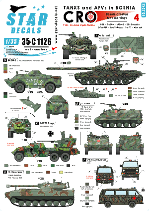 Star Decals 35-C1126 HVO (Croat). M-84, BRDM-2 2S1 Gvosdika, M-60P, M53/70 Praga, VW T3 1/35