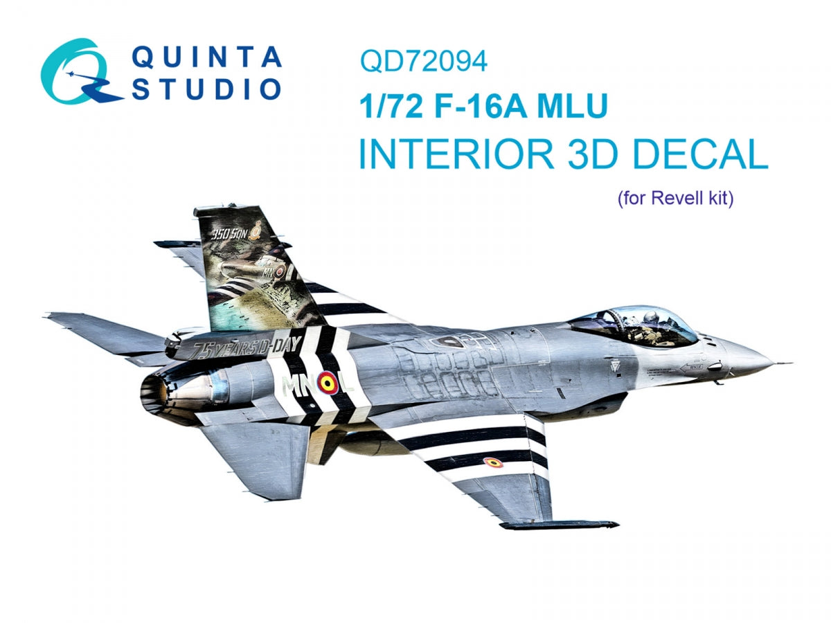 Quinta Studio QD72094 F-16A MLU 3D-Printed &amp;amp; coloured Interior on decal paper (Revell) 1/72