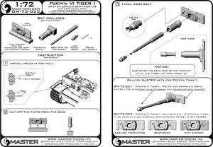 Master GM-72-022 PzKpfw VI Tiger I - MG-34 gun barrels &amp;amp; 88mm KwK36 L/56 with late muzzle break and final version gun mantlet 1/72 – zdjęcie 15