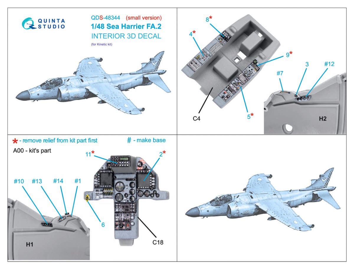 Quinta Studio QDS-48344 Sea Harrier FA.2 3D-Printed &amp;amp; colored Interior on decal paper (Kinetic) (Small version) 1/48 – image 2