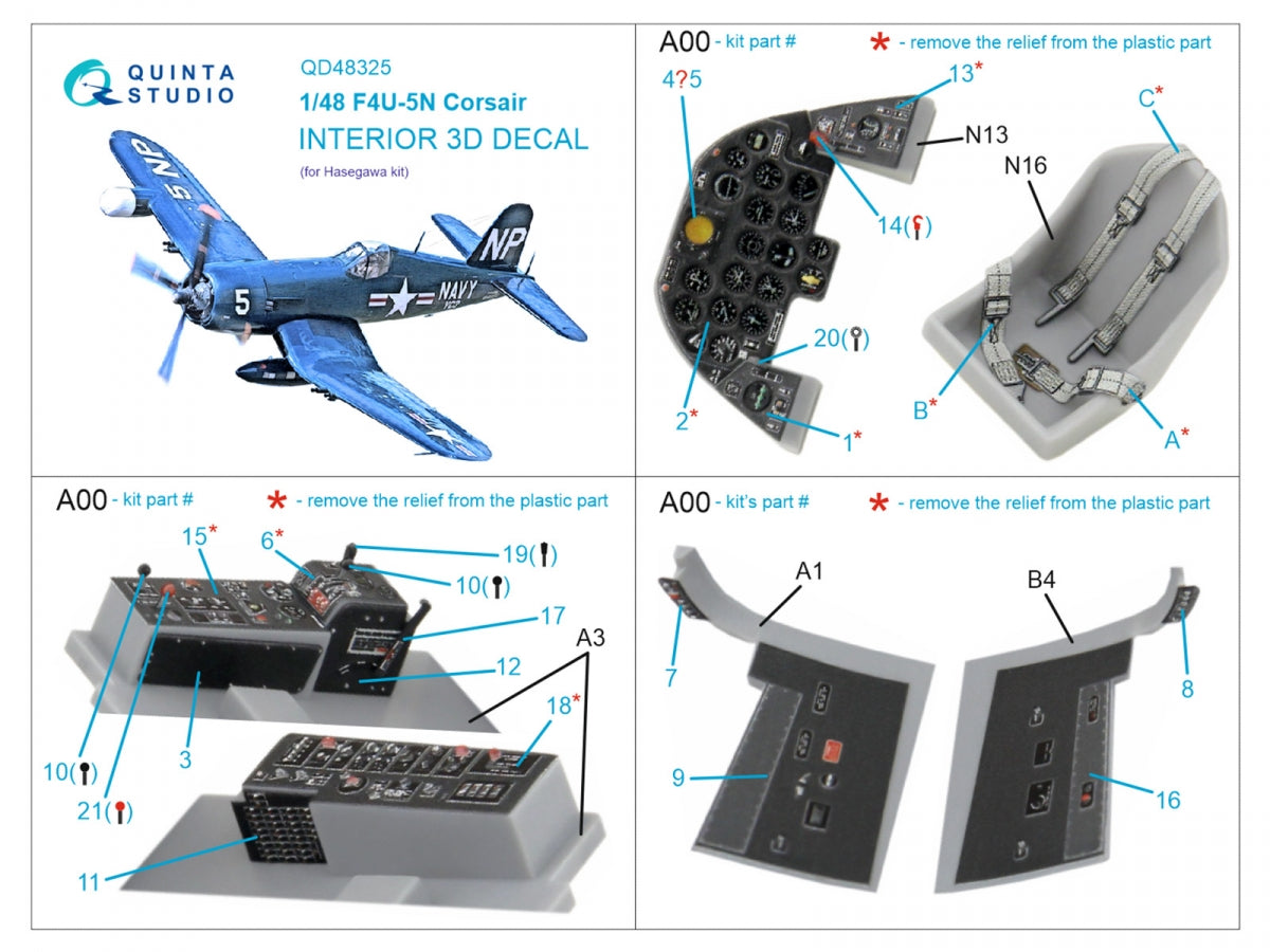 Quinta Studio QD48325 F4U-5N 3D-Printed &amp;amp; coloured Interior on decal paper (Hasegawa) 1/48 – zdjęcie 2