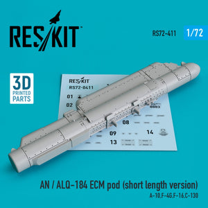 RESKIT RS72-0411 AN/ALQ-184 ECM POD (SHORT LENGTH VERSION) (3D PRINTED) 1/72