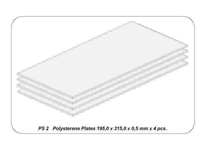 Aber PS-2 Płyty z białego polistyrenu 195 x 315 x 0,50 po 4 szt. / Polystyrene plates 195 x 315 x 0,50 mm x 4 pcs. – zdjęcie 2