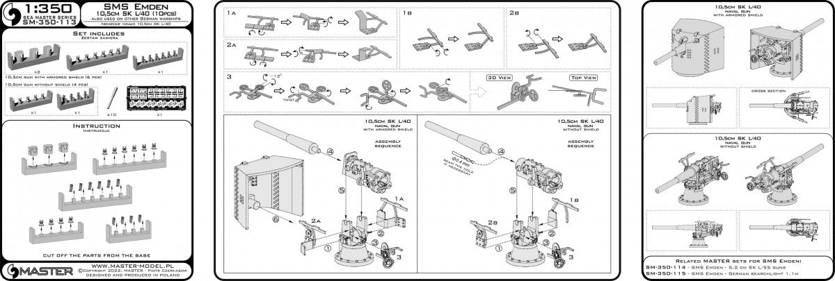 Master SM-350-113 SMS Emden - 10,5 cm SK L/40 guns 1/350 – zdjęcie 7