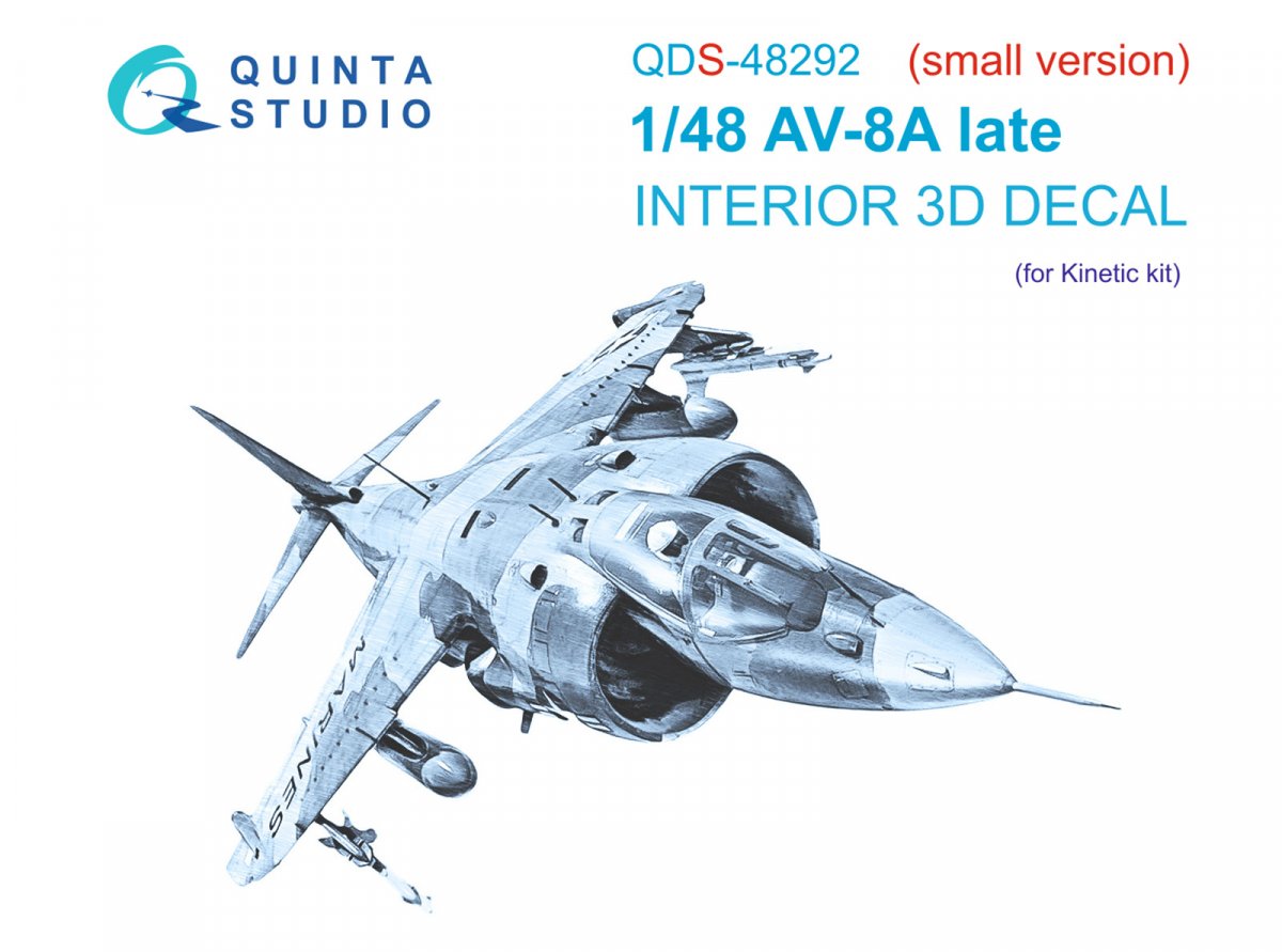 Quinta Studio QDS-48292 AV-8A Late 3D-Printed & coloured Interior on decal paper (Kinetic) (Small version) 1/48