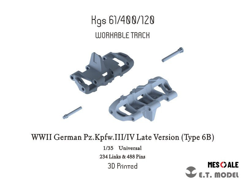 E.T. Model P35-011 WWII German Pz.Kpfw.III/IV Late Version (Type 6B) Workable Track (3D Printed) 1/35
