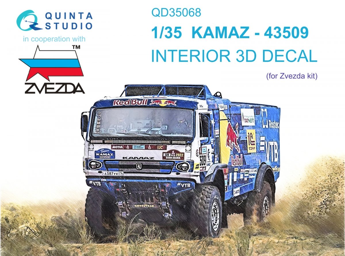 Quinta Studio QD35068 KAMAZ-43509 3D-Printed &amp;amp; coloured Interior on decal paper (Zvezda) 1/35
