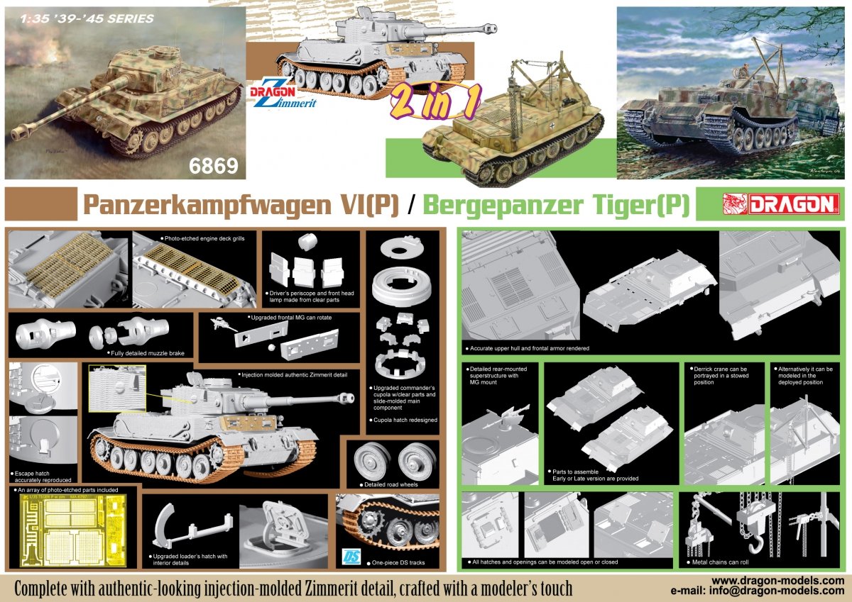 Dragon 6869 Panzerkampfwagen VI(P) / Bergepanzer Tiger(P) - (2 en 1) 1/35 