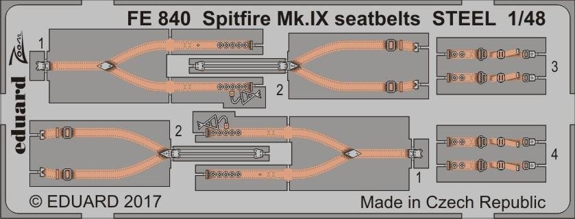 Ceintures de sécurité Eduard FE840 Spitfire Mk. IX, acier, échelle 1/48