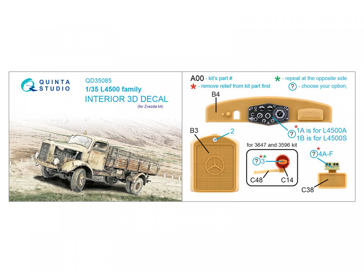 Quinta Studio QD35085 L4500 family 3D-Printed &amp;amp; coloured Interior on decal paper (Zvezda) 1/35 – zdjęcie 2