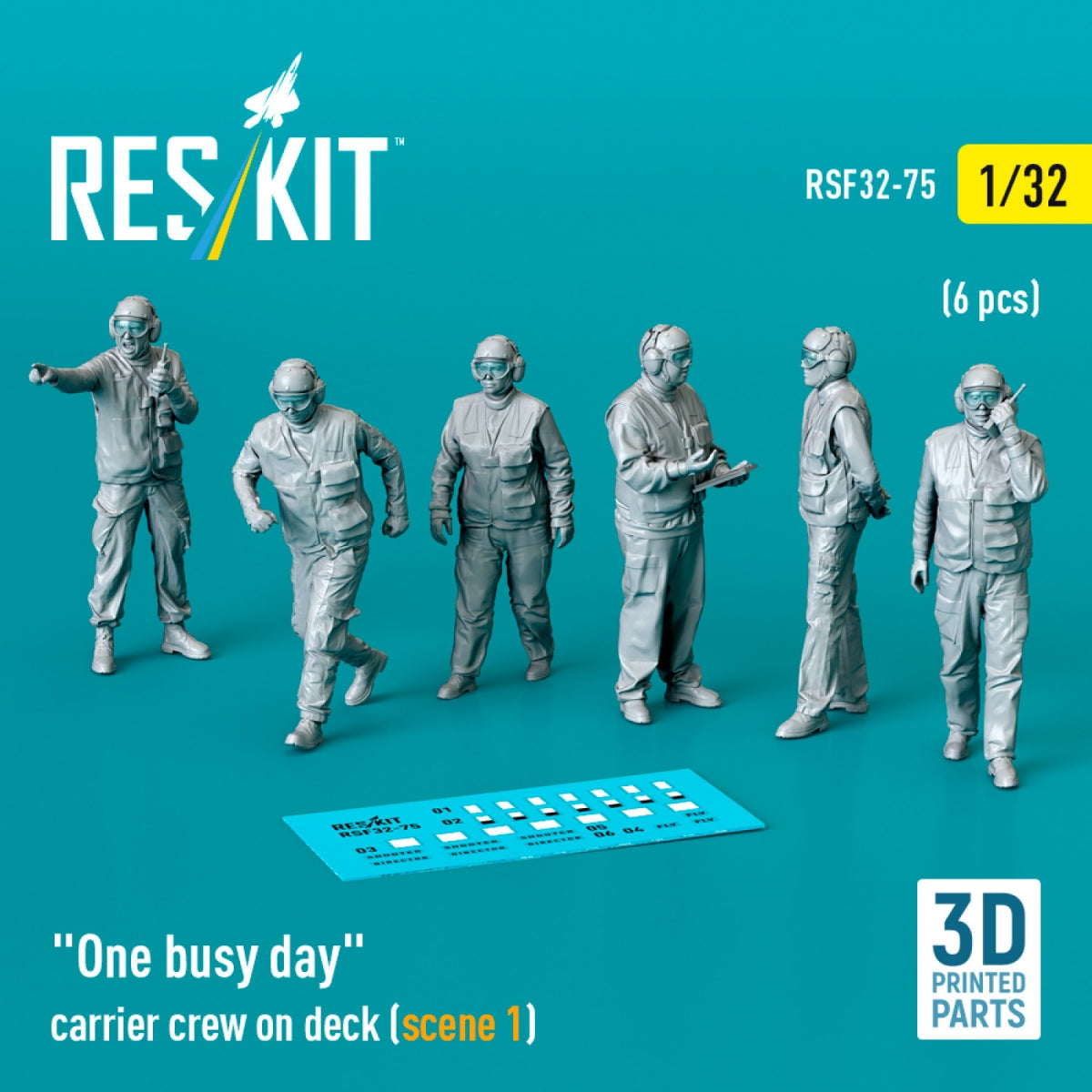RESKIT RSF32-0075 "One busy day" carrier crew on deck (scene 1) (6 pcs) (3D Printed) 1/32
