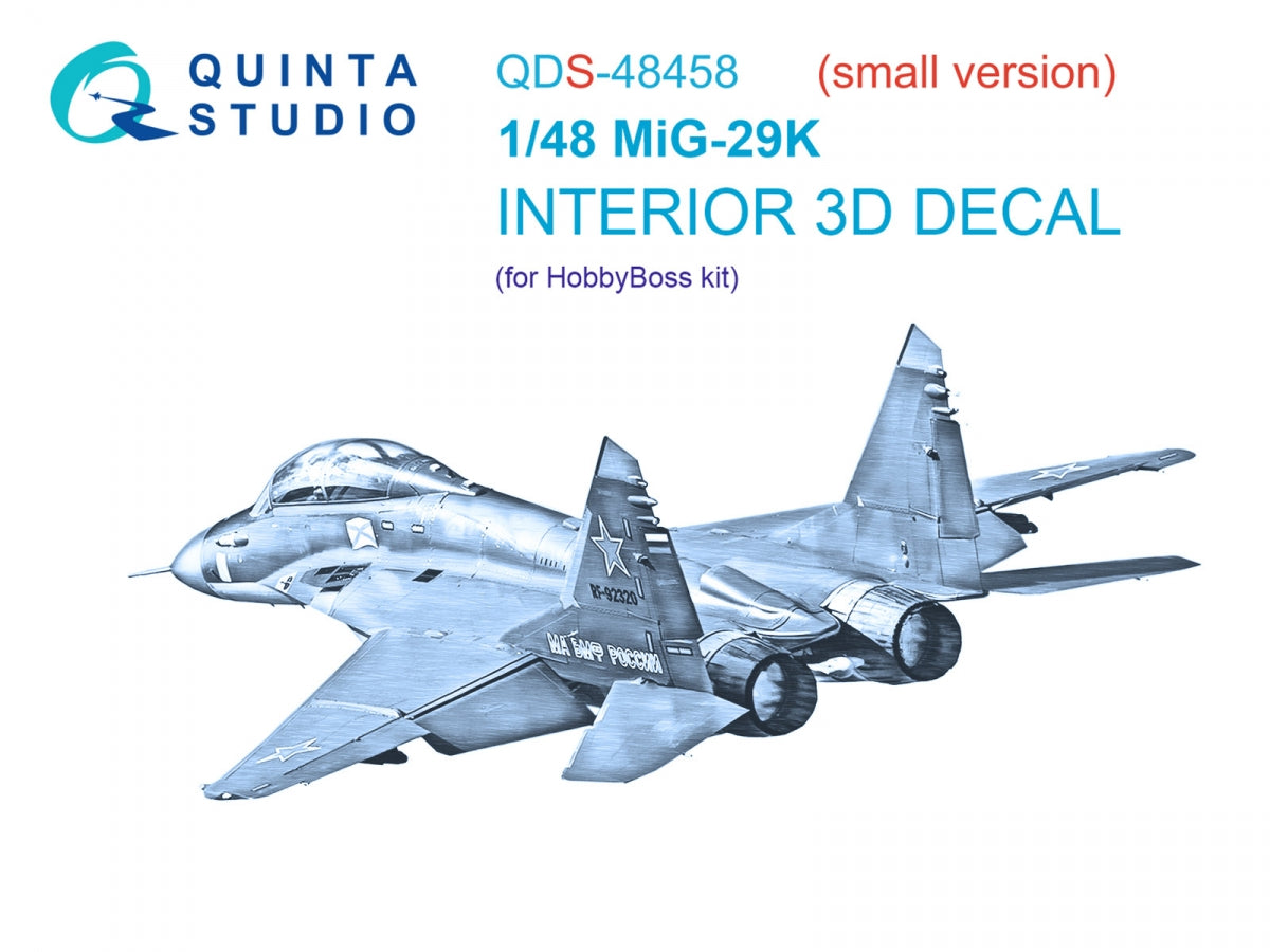 Quinta Studio QDS-48458 MiG-29K 3D-Printed colored Interior on decal paper (HobbyBoss) (Small version) 1/48