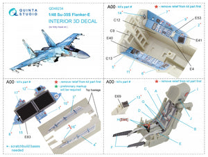 Quinta Studio QD48234 Su-35S 3D-Printed &amp;amp; colored Interior on decal paper (KittyHawk) 1/48 – image 2