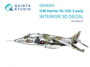 Quinta Studio QD48303 Harrier Gr.1/Gr.3 Early 3D-Printed &amp;amp; colored Interior on decal paper (Kinetic) 1/48