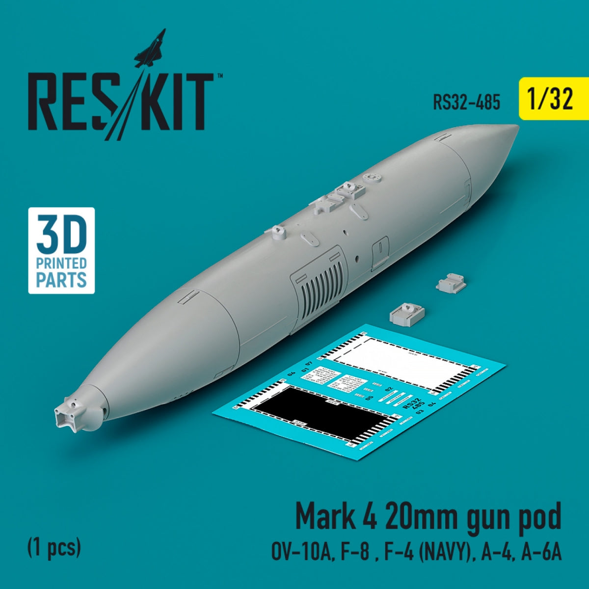 RESKIT RS32-0485 Mark 4 20mm gun pod (1 pcs) (3D Printed) 1/32
