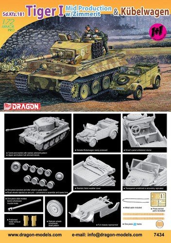 Dragon 7434 Tiger I Mid Production with Zimmerit and Kubelwagen 1/72 – image 2