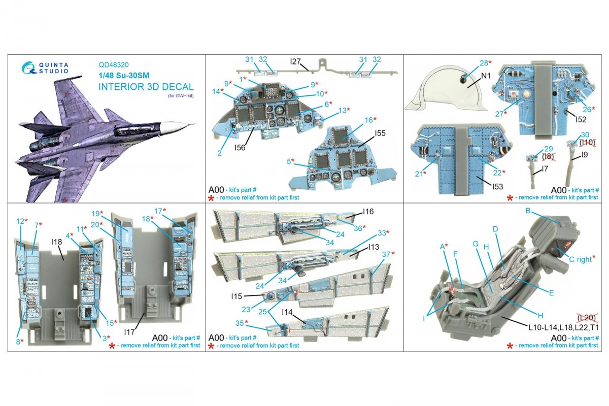 Quinta Studio QD48320 Su-30SM 3D-Printed &amp;amp; colored Interior on decal paper (GWH) 1/48 – image 2