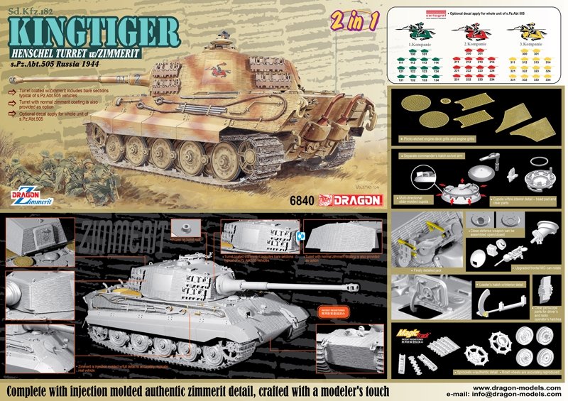 Dragon 6840 Sd.Kfz.182 Kingtiger Henschel Production w/Zimmerit s.Pz.Abt.505 Russia 1944 1/35 – imagen 4