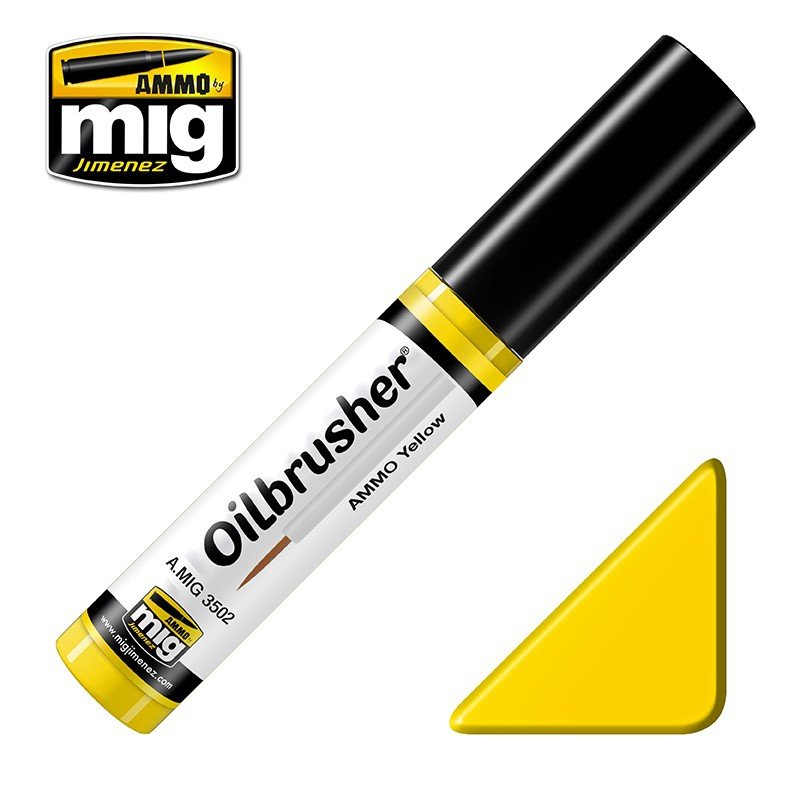 AMMO of Mig Jimenez 3502 Oilbrusher AMMO YELLOW - farba olejna z pędzelkiem