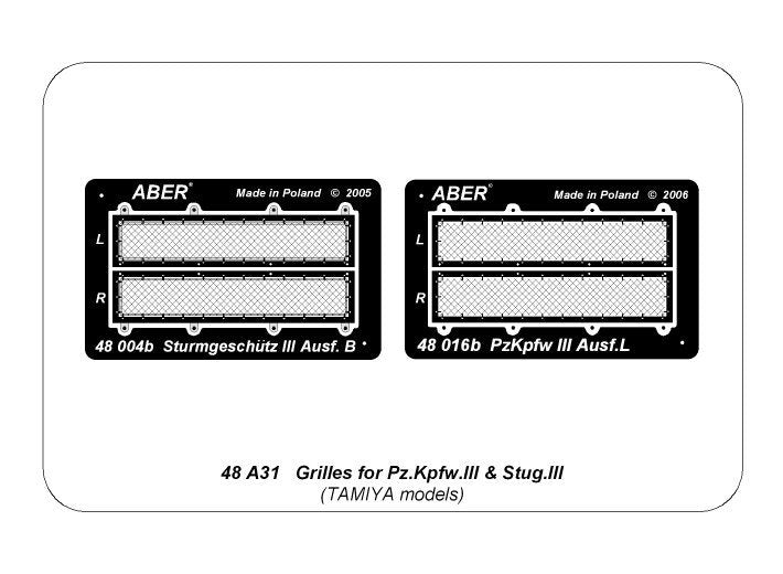 Aber 48A31 Grilles for Pz.Kpfw. III &amp;amp; Stug III Fit to Tamiya models: 32540; 32524; 32525; 32543; 1/48 – image 4