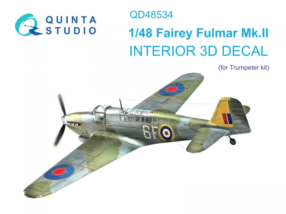 Quinta Studio QD48534 Fairey Fulmar Mk.II 3D-Printed &amp;amp; coloured Interior on decal paper (Trumpeter) 1/48