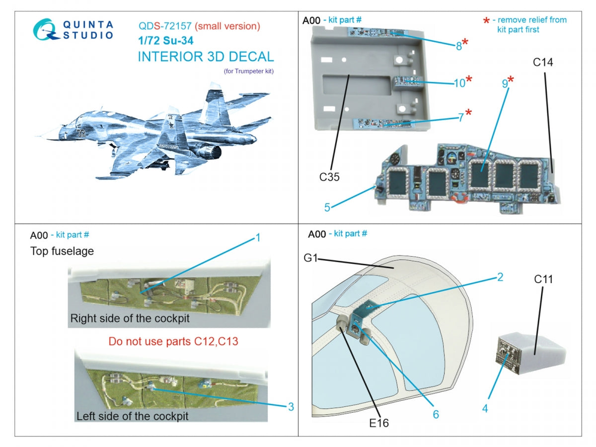 Quinta Studio QDS-72157 Su-34 3D-Printed coloured Interior on decal paper (Trumpeter) (small version) 1/72 – zdjęcie 2