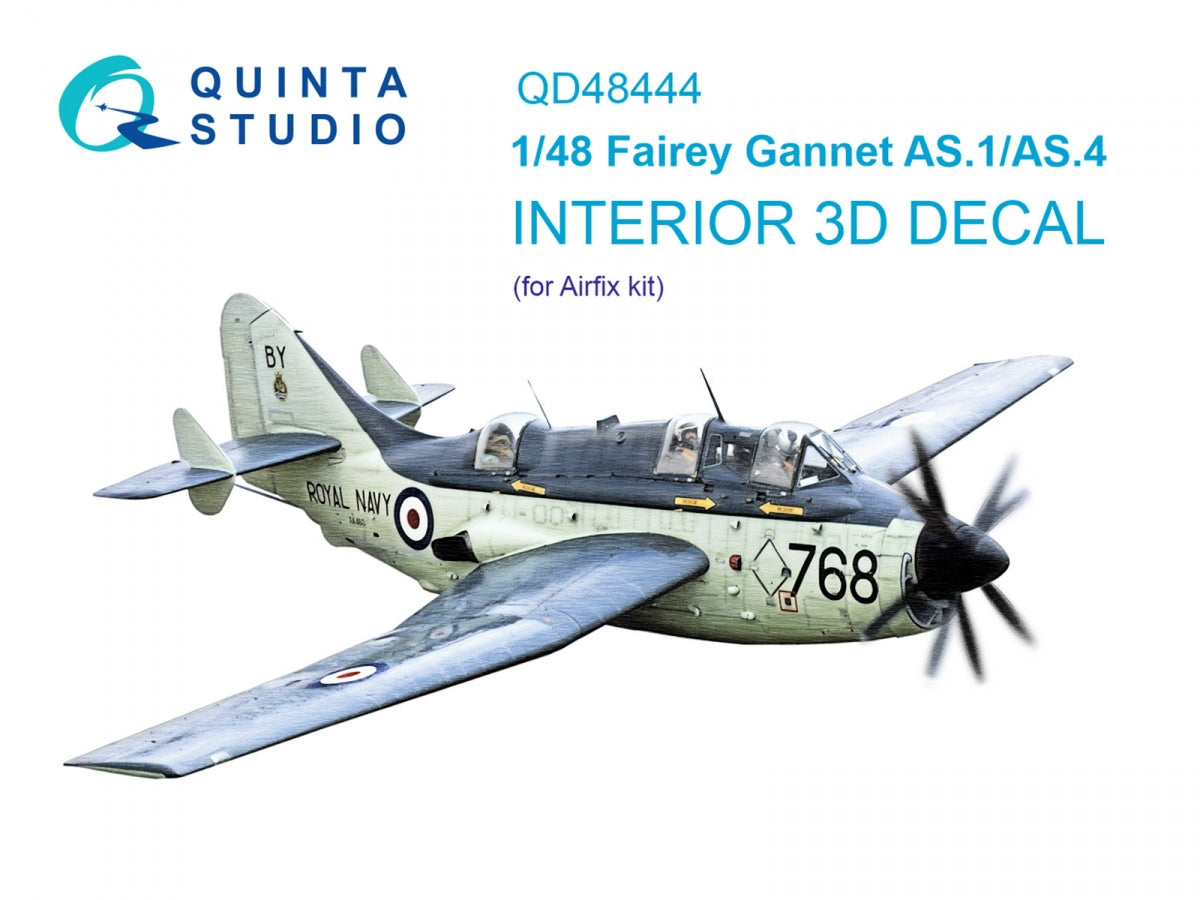Quinta Studio QD48444 Fairey Gannet AS.1_AS.4 3D-Printed colored Interior on decal paper (Airfix) 1/48