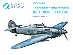 Quinta Studio QD48410 Hurricane family 3D-Printed &amp;amp; coloured Interior on decal paper (Arma Hobby) 1/48