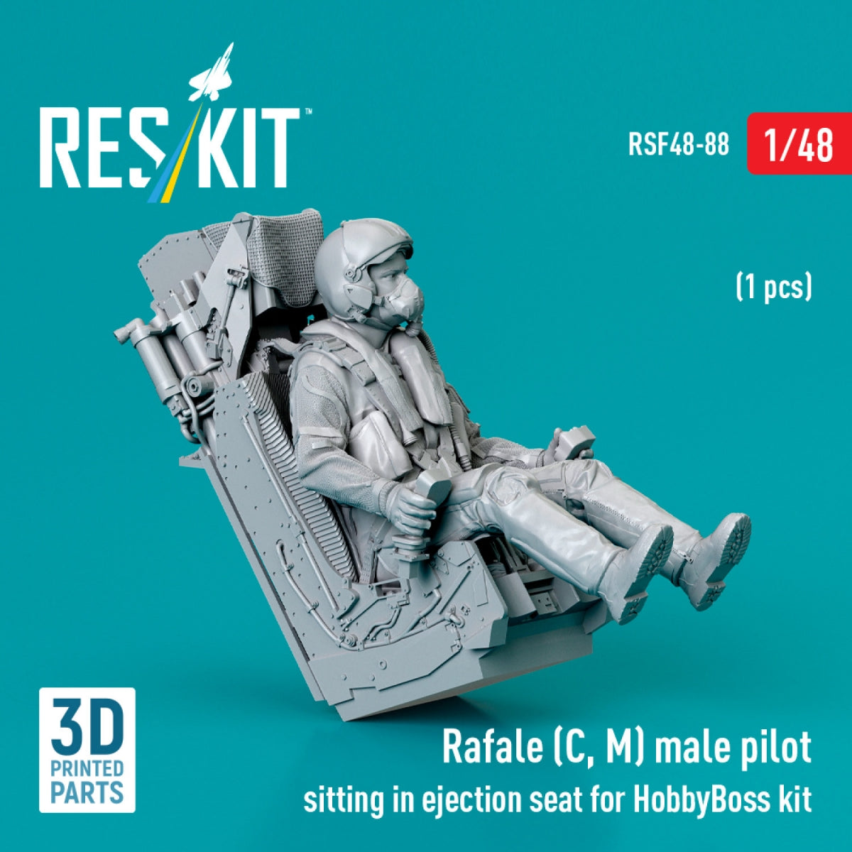 RESKIT RSF48-0088 Rafale (C, M) male pilot sitting in ejection seat for HobbyBoss kit (1 pcs) (3D Printed) 1/48