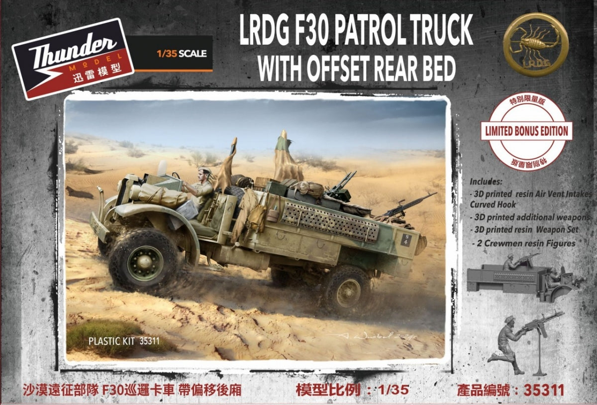 Camion de patrouille Thunder Model 35311 LRDG F30 avec plateau arrière décalé, édition limitée bonus 1/35