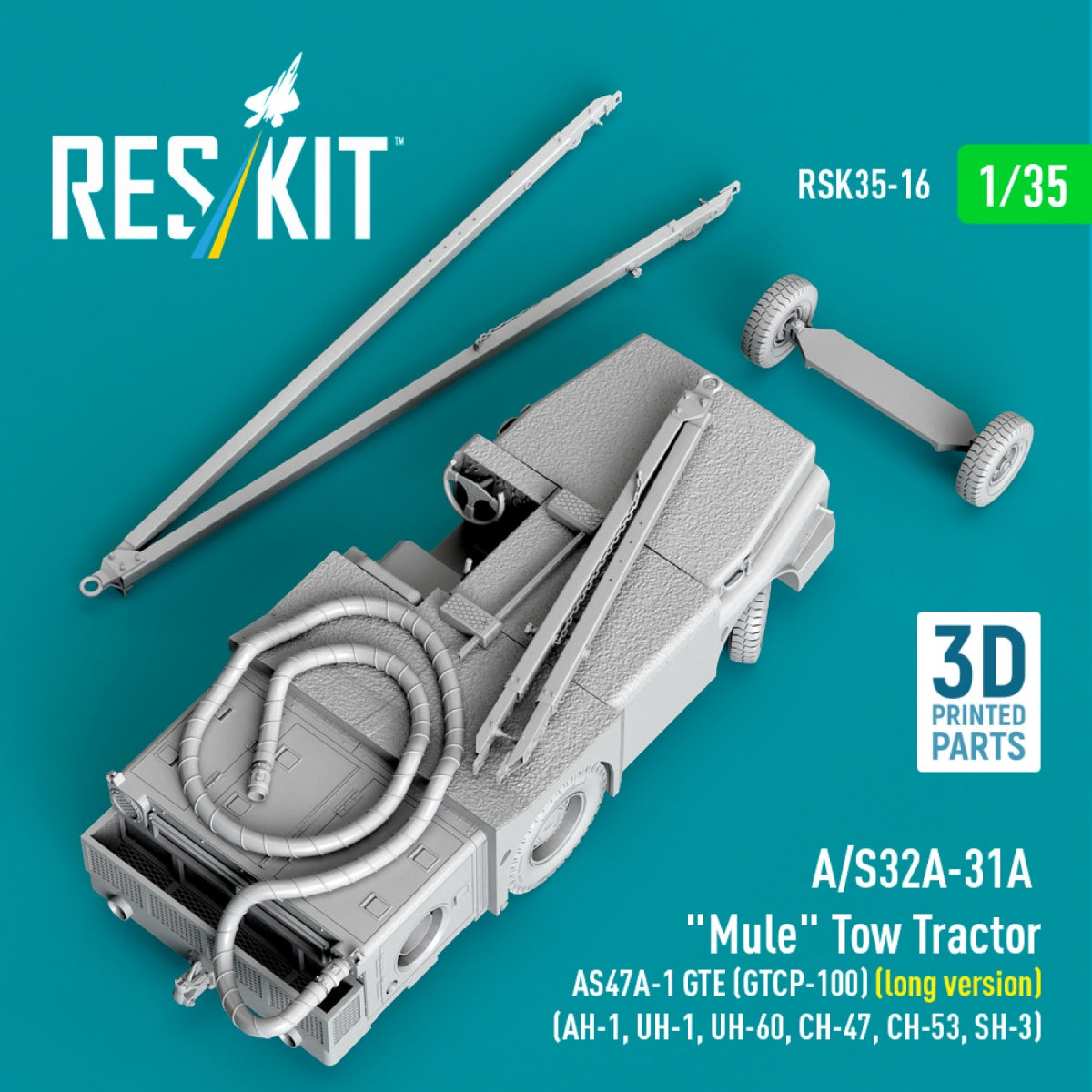 RESKIT RSK35-0016 A/S32A-31A "Mule" Tow Tractor AS47A-1 GTE (GTCP-100) (long version) (AH-1, UH-1, UH-60, CH-47, CH-53, SH-3) (3D Printed model kit) 1/35