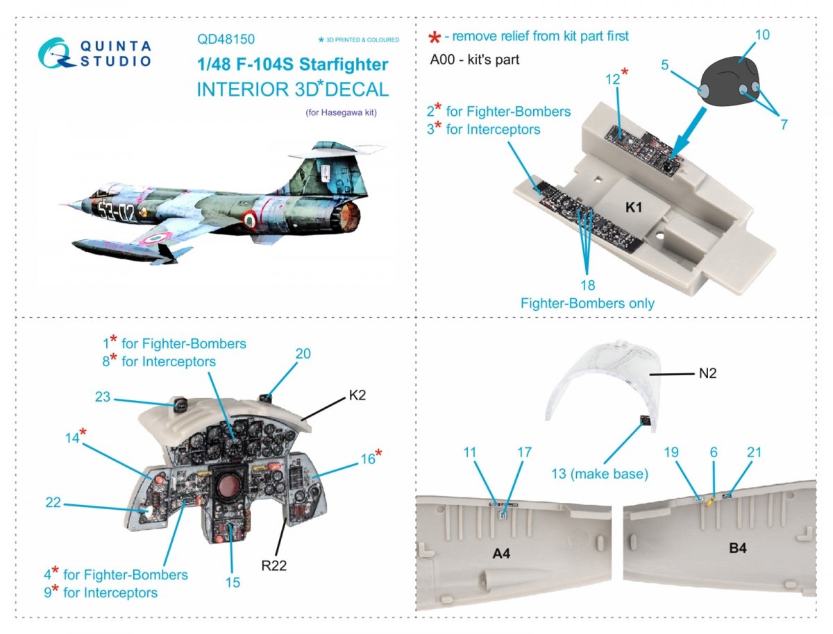 Quinta Studio QD48150 F-104S 3D-Printed &amp;amp; colored Interior on decal paper (Hasegawa) 1/48 – image 5