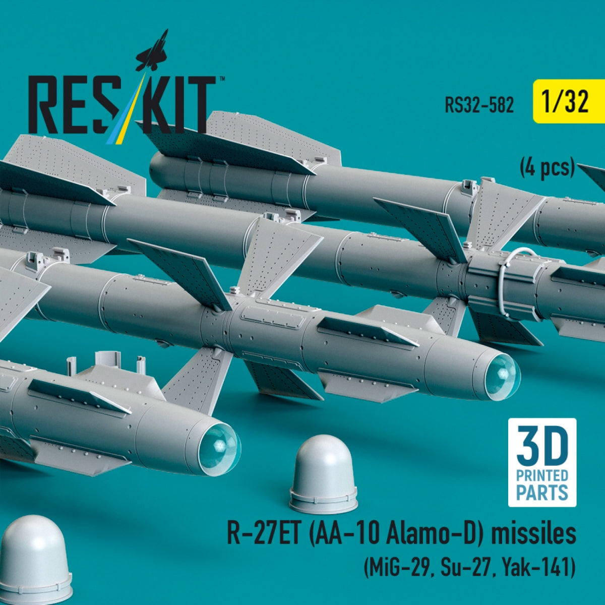 RESKIT RS32-0582 R-27ET (AA-10 Alamo-D) missiles (4 pcs) (MiG-29, Su-27, Yak-141) (3D Printed) 1/32