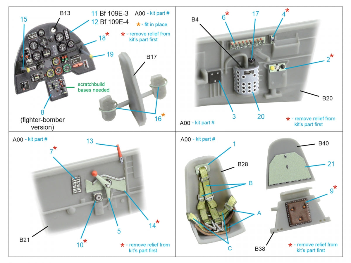 Quinta Studio QD48532 Bf 109E-3/4 3D-Printed &amp;amp; coloured Interior on decal paper (HobbyBoss) 1/48 – zdjęcie 10