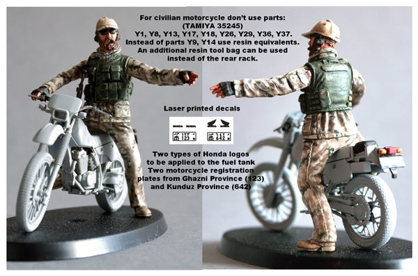 Toro Model 35F136 Żołnierz Na Motocyklu - PKW Afganistan - Figurka Wraz Z Kalkomanią Do Zestawu TAMIYA 35245 1/35
