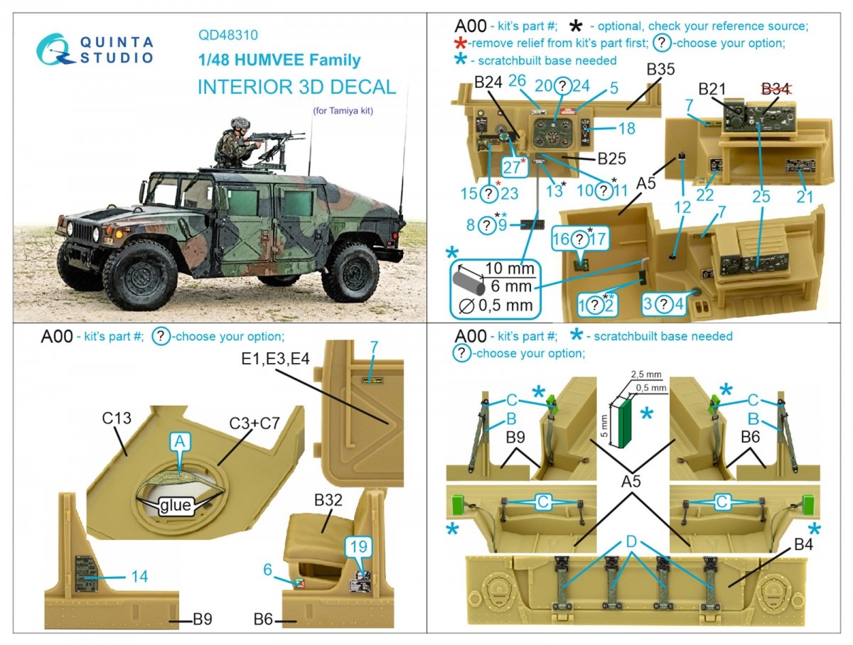 Quinta Studio QD48310 HUMVEE family 3D-Printed &amp;amp; coloured Interior on decal paper (Tamiya) 1/48 – zdjęcie 7