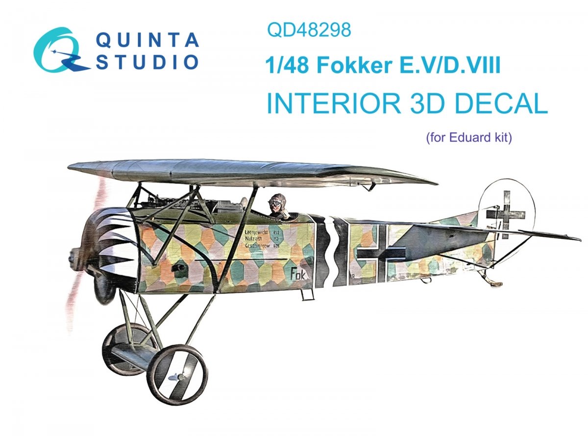 Quinta Studio QD48298 Fokker EV-DVIII 3D-Printed &amp;amp; colored Interior on decal paper (Eduard) 1/48