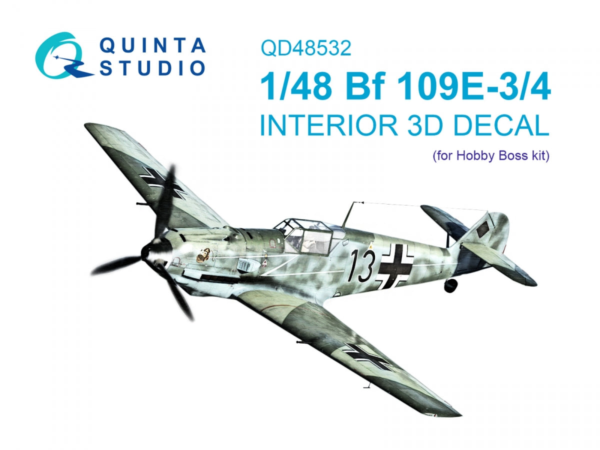 Quinta Studio QD48532 Bf 109E-3/4 3D-Printed &amp;amp; coloured Interior on decal paper (HobbyBoss) 1/48