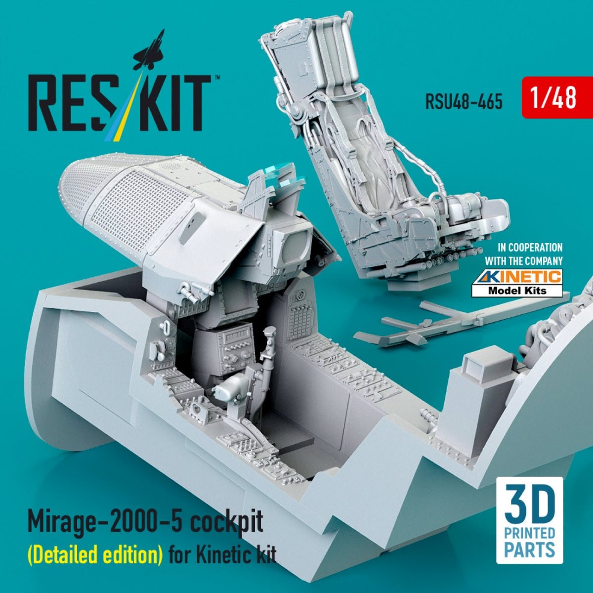 RESKIT RSU48-0465 Mirage-2000-5 cockpit (Detailed edition) for Kinetic kit (3D Printed) 1/48