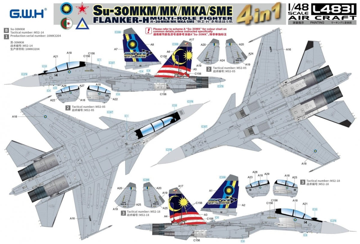 Great Wall Hobby L4831 Su-30 MKM / MK / MKA / SME &amp;#39;Flanker H&amp;#39; Multirole Fighter 4 In 1 1/48 – image 4